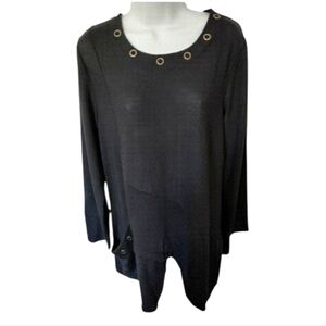 DOMANI Cotton Blend 3/4 Sleeve Crew Neck Black Tunic Top Size L NWT